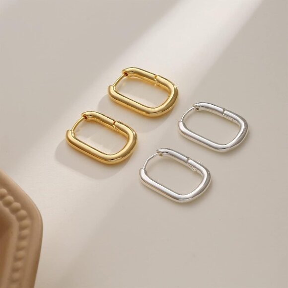 Chunky Gold L Square GD Stud Earrings Women 14k Plated Trendy Fashion Jewelry - Picture 5 of 7